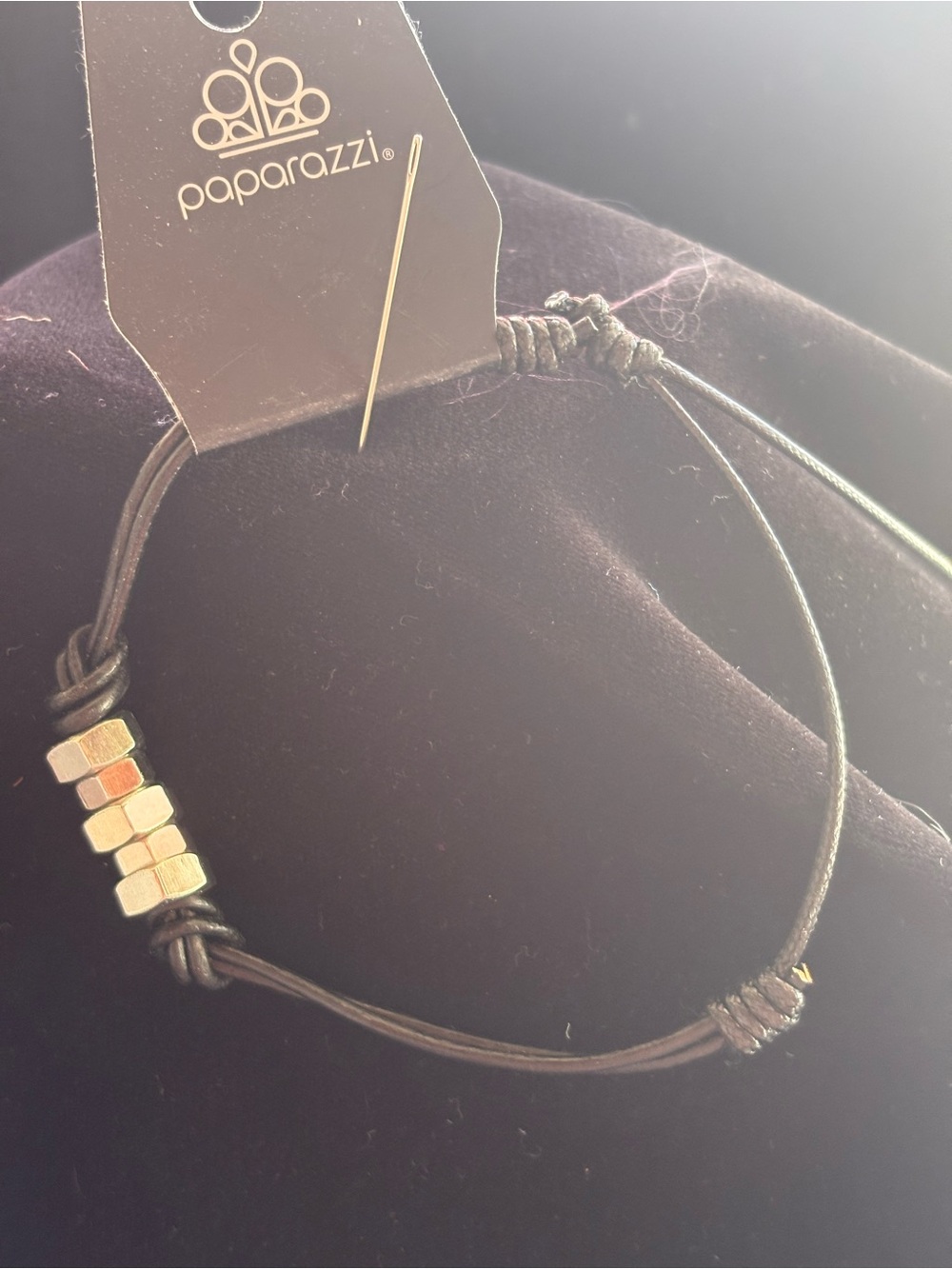 Paparazzi Black Cord Bracelet with Silver and Gold Cube Beads